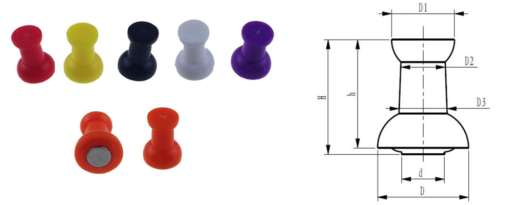 Magnetic pushpins with colorful plastic shells (D series)_drawing Magnetic pushpins with colorful plastic shells (D series)_drawing