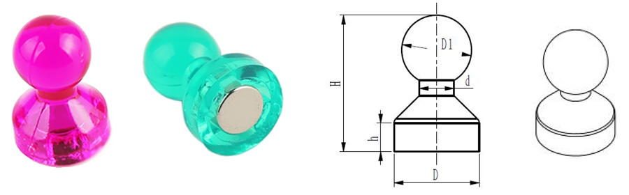 Magnetic pushpins with colorful plastic shells (C series)_drawing