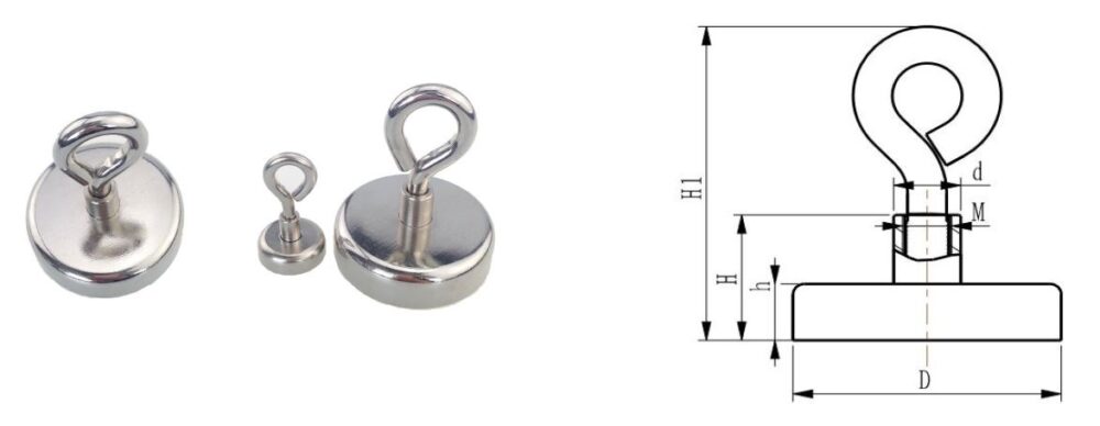 Neodymium pot magnets with eyelet style ring (SF series)_stamping