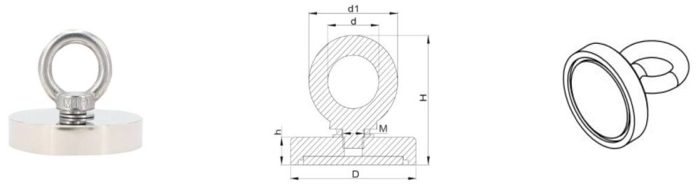 NdFeB pot magnets with hanging rings (SM series)_model A