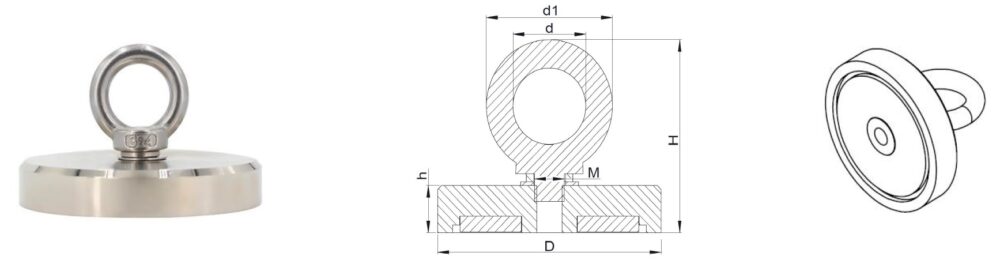 NdFeB pot magnets with hanging rings (SM series)_model B