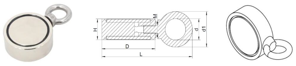 NdFeB pot magnets with hanging rings (SM series)_model D