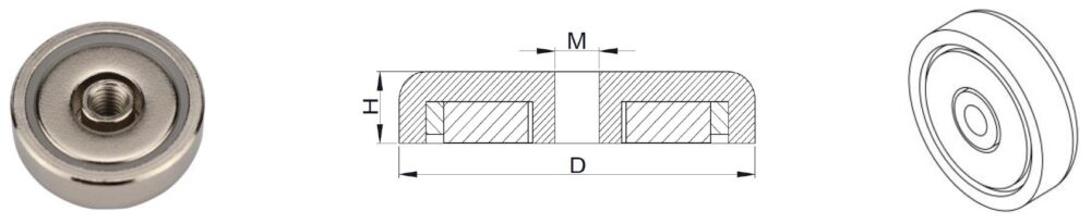 Neodymium pot magnets with female threads (SH series)