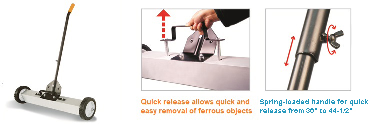 Magnetic floor sweeper with quick release Magnetic floor sweeper with quick release