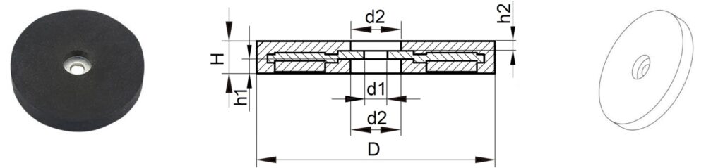 Neodymium Rubber Coated Magnet with Double-Sided Counterbore (NRBE)